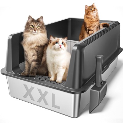 Zarler Extra Large Stainless Steel Litter Box with Lid, XXL Cat Litter Boxes, Litter Box for Multiple Cats, Non-Sticky, Anti-Urine Leakage, Gray