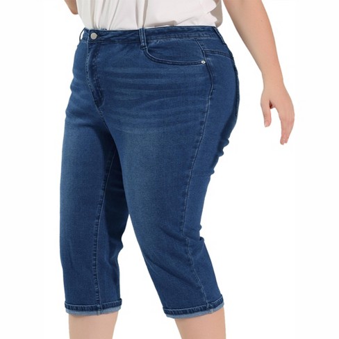 Orinda Women's Plus Size Zipper Back Stretch Roll Up Cuff Denim Pants : Target