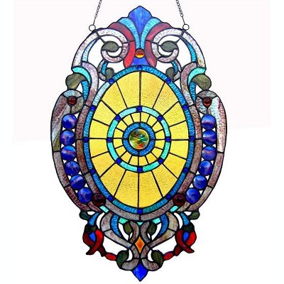 Chloe Lighting Webster Tiffany-Glass Victorian Window Panel 15x23
