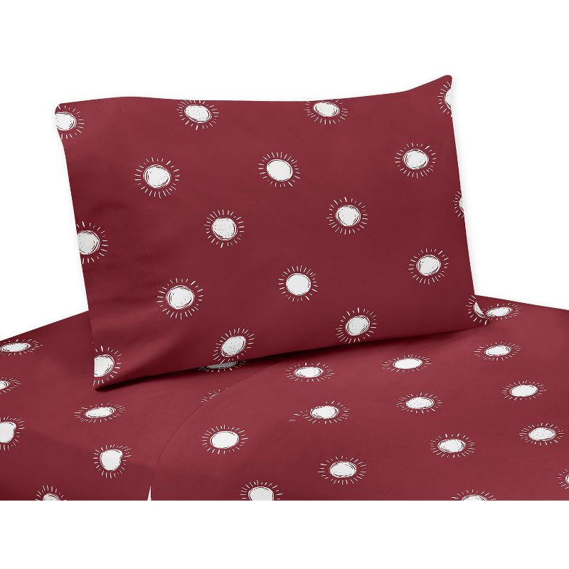 Sweet Jojo Designs Gender Neutral Unisex Kids Twin Sheet Set Boho Sun Red and White 3pc, 1 of 7