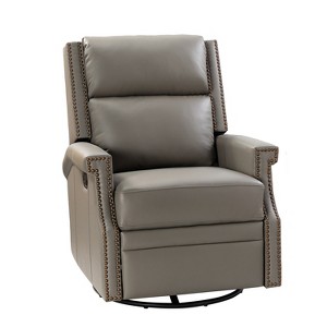 Favonius Wooden Upholstery Genuine Leather Swivel Rocker Recliner with Nailhead Trim for Bedroom and Living Room| ARTFUL LIVING DESIGN - 1 of 4