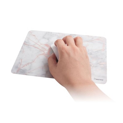 Insten Reflective Marble Design Mouse Pad - Anti-Slip Mat for Wired/Wireless Gaming Computer Mouse, White/Rose Gold