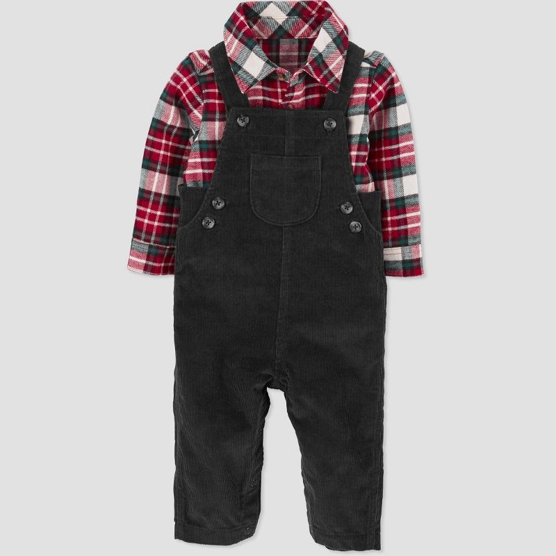 Carter&#39;s Just One You&#174;️ Baby Boys&#39; Plaid Top &#38; Overalls Set - Green/Red, 3 of 6
