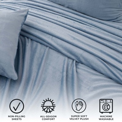 Pearl Blue Queen Velvet Plush Microfiber Sheet Set