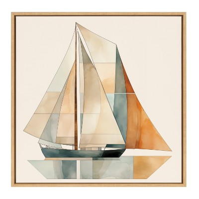 30"x30" Natural Geometric Sailboat Canvas Print with Wooden Frame