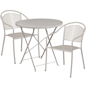 Flash Furniture Oia Commercial Grade 30" Round Indoor-Outdoor Steel Folding Patio Table Set with 2 Round Back Chairs - 1 of 4