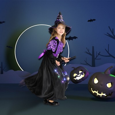 Kids Rainbow Witch Costume - 2-Piece Halloween Dress With Hat (Colorful, Glitter, Size M) - View #11