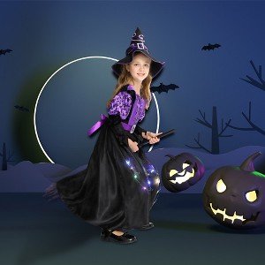 Girls Witch Costume for Girls Kids, Fairytale Witch Halloween Costume Dress Up With Hat,Halloween Witch Dress - 1 of 4