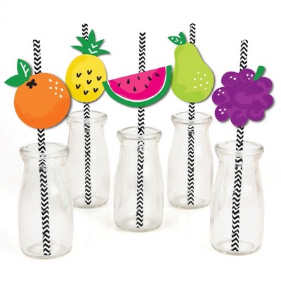Big Dot of Happiness Tutti Fruity Paper Straw Decor - Frutti Summer Baby Shower or Birthday Party Striped Decorative Straws - Set of 24
