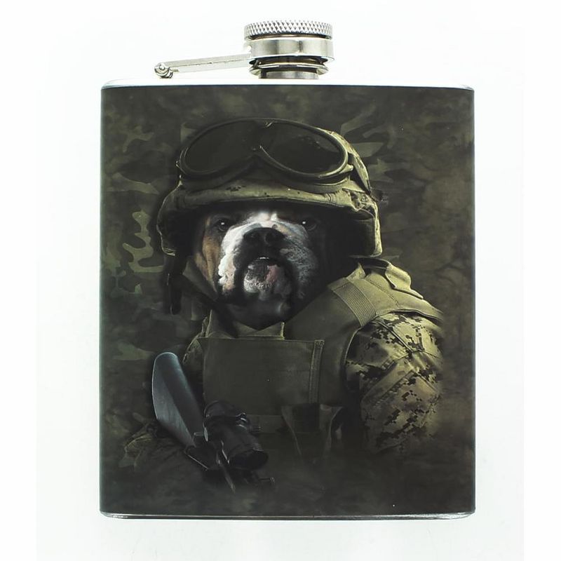 Just Funky Combat Bulldog Sam 7oz Stainless Steel Flask, 1 of 3
