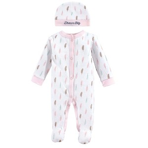 Luvable Friends Baby Girls Cotton Preemie Snap Sleep and Play and Cap 2pc Set, Feathers, Preemie - 1 of 1