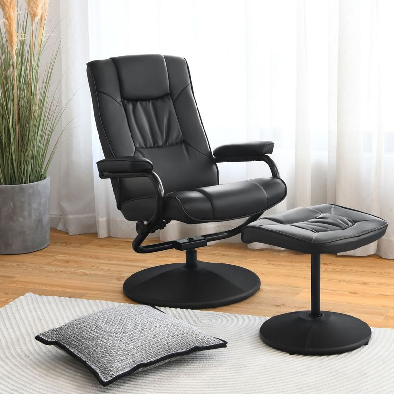 Costway 360° Swivel Recliner Chair PVC Leather Lounge Accent Armchair w/ Ottoman Brown\Black\Grey, 3 of 10