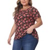 Agnes Orinda Women's Plus Size Short Sleeve Round Neck Casual Country Floral Printed Peasant Tops - 2 of 4
