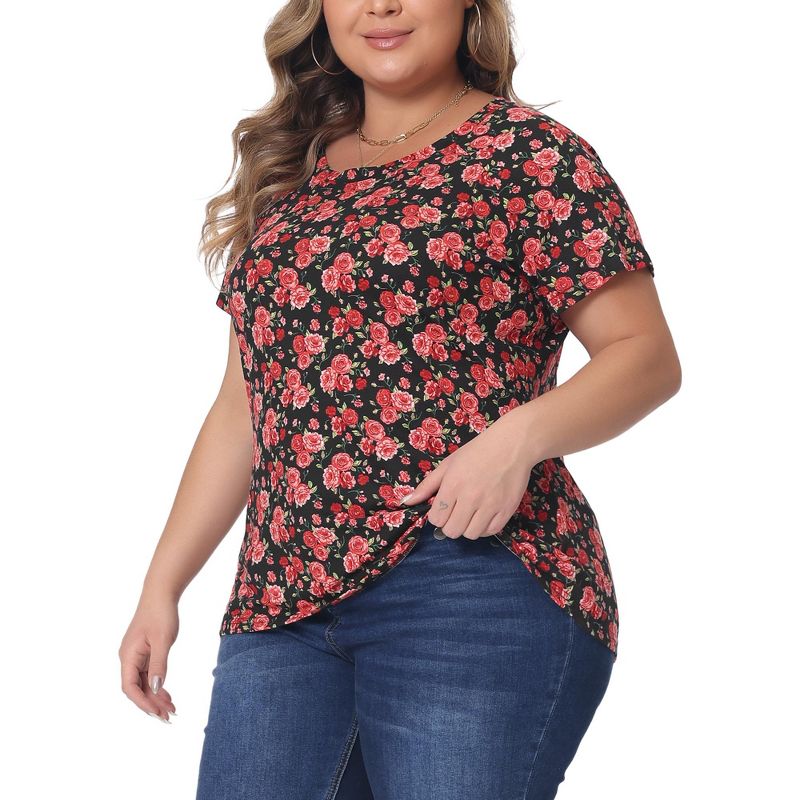 Agnes Orinda Women's Plus Size Short Sleeve Round Neck Casual Country Floral Printed Basic Tops, 2 of 6