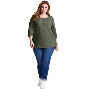 Avenue Women's Plus Size Crochet Trim Tunic - 1 of 4