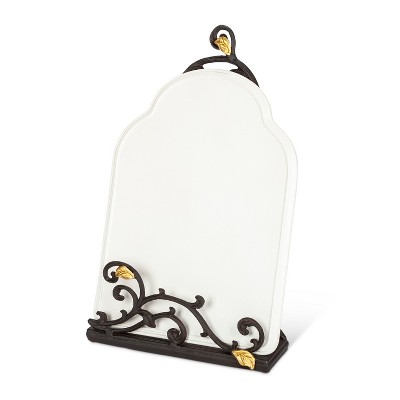 GG Collection 15-Inch Tall Gold Leaf Ceramic Message Board or Book Holder, White Stoneware and Metal Espresso Brown Vines with Golf Leaf Accents