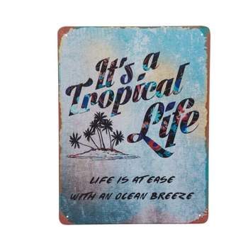 Beachcombers Tropical Life Metal Sign With Saying Wall Home Decor Coastal 11.81 x 15.75 x 0.16 Inches.
