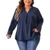 Agnes Orinda Women's Plus Size Chiffon Pleated Back V Neck Long Sleeve Rolled Up Dressy Casual Blouses - 2 of 4