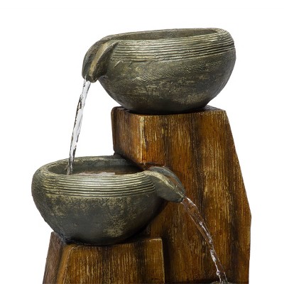 40" Gray Cascading Rustic Bowls Fountain with LED Lights