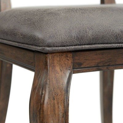 Rustic Walnut Wood & Distressed Gray Faux Leather Side Chair Set