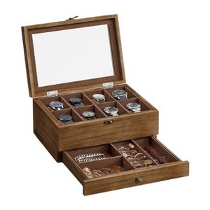 8-Slot Watch Box 2-Tier Watch Display Case Jewelry Storage Holder for Dad - 1 of 4