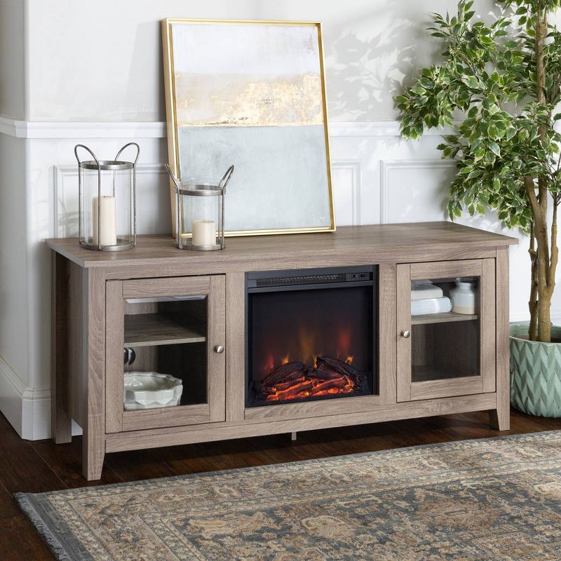 Transitional Glass Door Fireplace TV Stand for TVs up to 65" - Saracina Home, 4 of 12