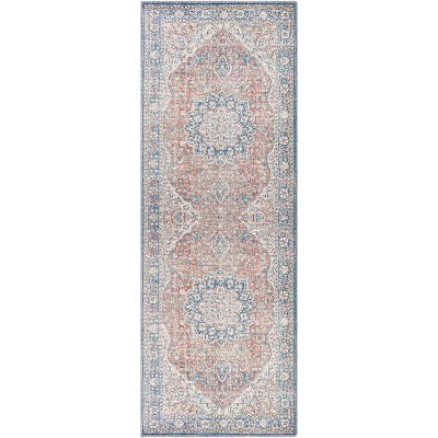 Colin Blue Medallion Chenille 2'7"x10' Machine Washable Runner Rug