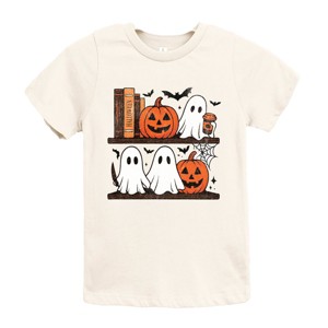Halloween Bookshelf Ghosts - Youth Short Sleeve Graphic T-Shirt and Toddler Short Sleeve Graphic T-Shirt - 1 of 4