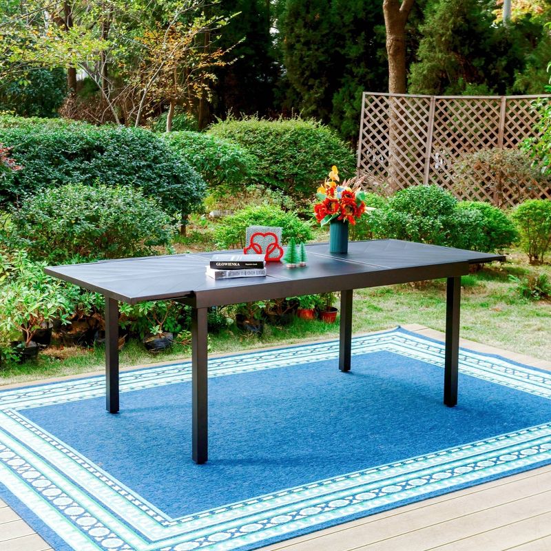 Captiva Designs Outdoor Geometric Pattern Expandable Steel Rectangle Table Black, 3 of 10