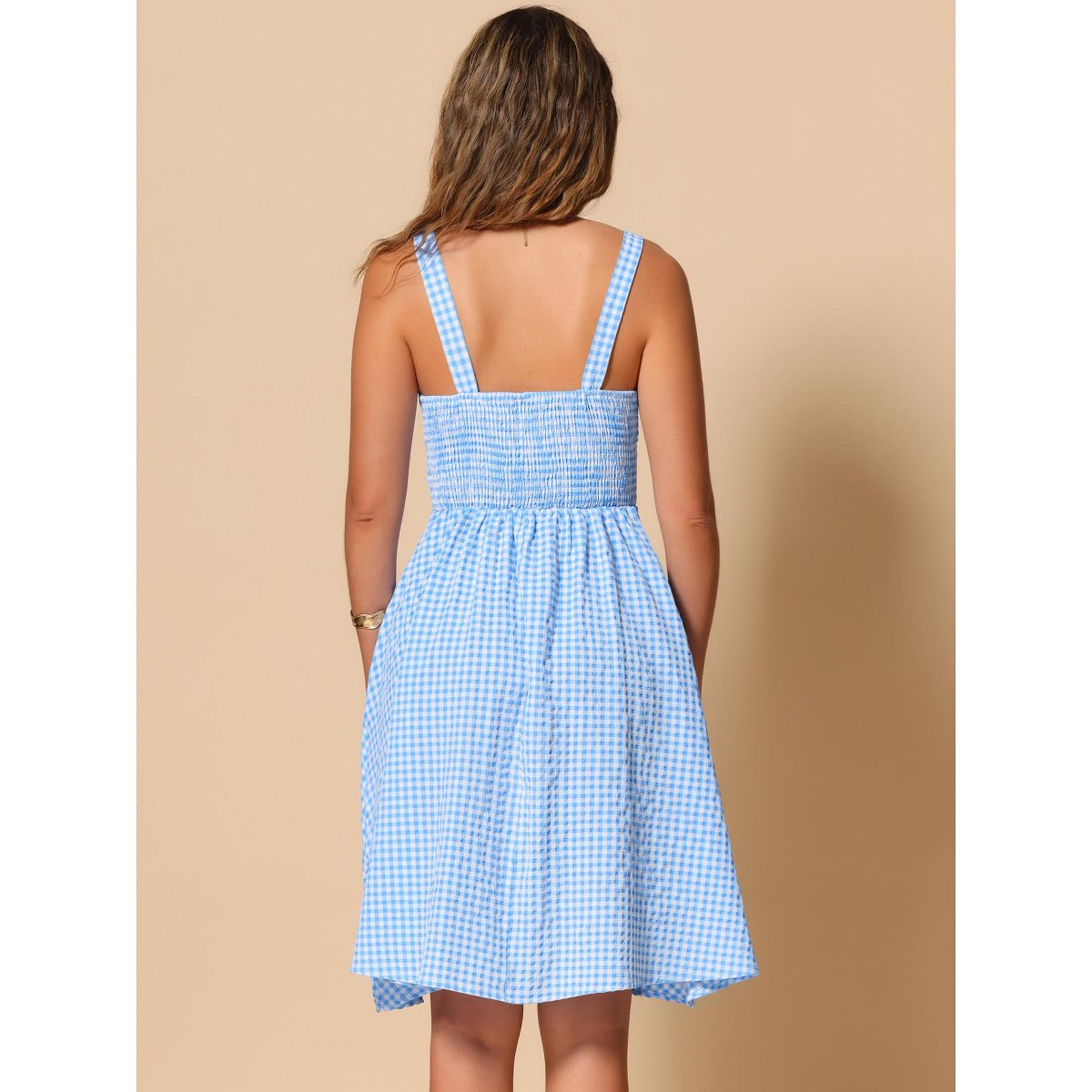Женские платья INSPIRE CHIC Women's Plaid Vintage Sleeveless Ruched Summer A-Line Flowy Midi Dresses Blue Small — фото 3