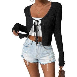 Coolmee Women's Crop Tie Front Cardigan Summer Lightweight Cardigan Knit Shrug Sweaters - 1 of 4