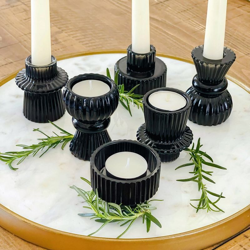 Kate Aspen Dual Sided Ribbed Candlestick/Tealight Holders- Set of 6, 2 of 12