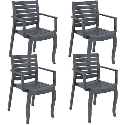 Sunnydaze Polypropylene Stackable Illias Outdoor Patio Arm Chair, Gray, 4pk