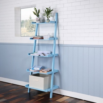 5-Tier Leaning Ladder Book Shelf, Wall Mounted Storage Rack With Open Shelves, Modern Display Rack