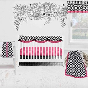 Bacati - Love Black Fuschia 6 pc Crib Bedding Set with Long Rail Guard Cover - 1 of 4
