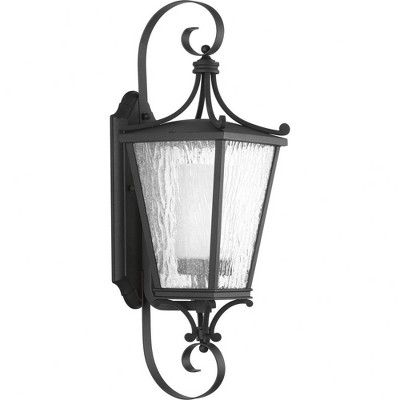 Progress Lighting Cadence 1-Light Outdoor Wall Lantern in Black with Seeded Glass Shade