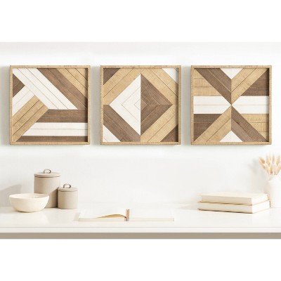 Ballez 14" Tri-Tone Geometric Wood Wall Art Set