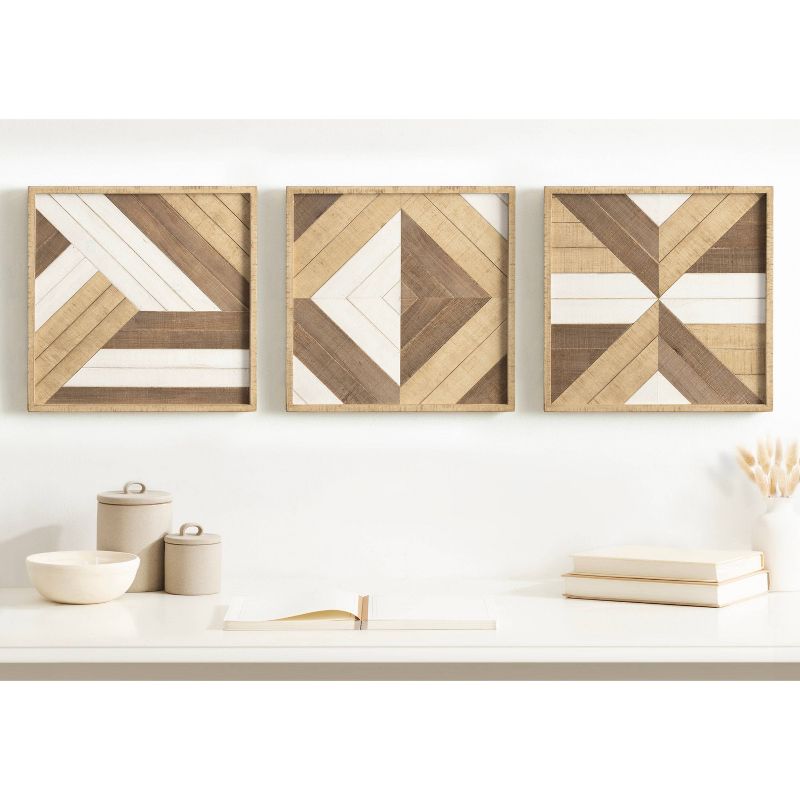 Kate &#38; Laurel All Things Decor Set of 3 Ballez Coastal Geometric Wood Art Decorative Wooden Plaque Collection for Wall, 2 of 12