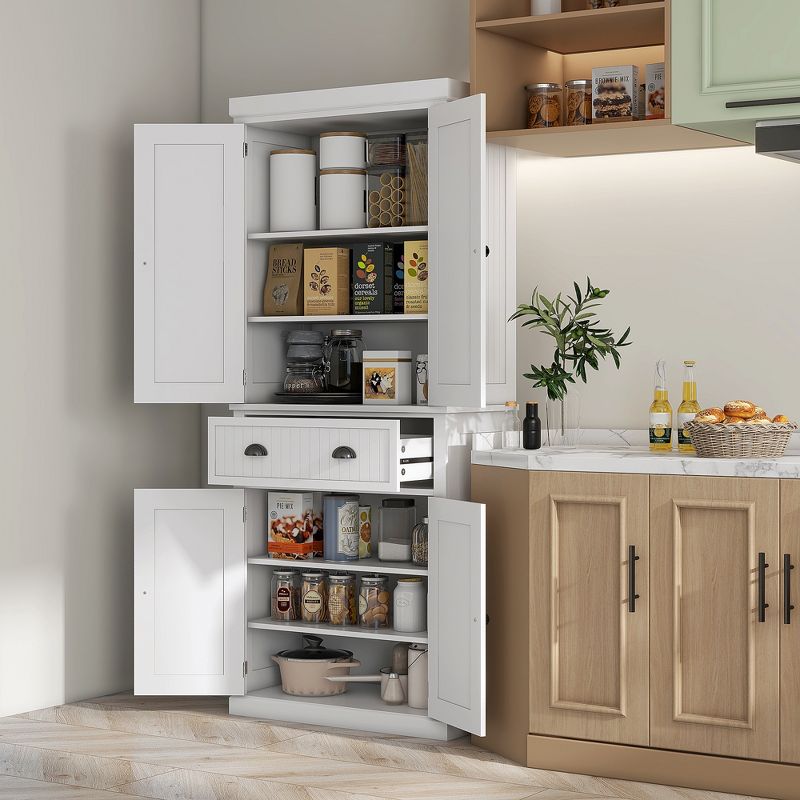 HOMCOM 72" Traditional Freestanding Kitchen Pantry Cabinet Cupboard with Doors and 3 Adjustable Shelves, 3 of 7