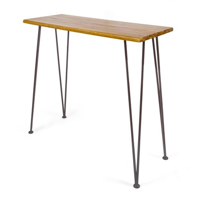 NAYSAYE Patio End Tables Industrial Wood and Metal Bar Table with Hairpin Legs for Outdoor Use, Brown, 47.25"*18.25"*40"