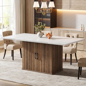 Tribesigns 63" Dining Table for 4-6, Modern Rectangular Kitchen Table with Storage Cabinet, Faux Marble Tabletop, for Living Room, White & Brown - 1 of 4