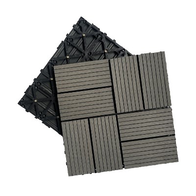 Wood Plastic Composite Deck Tiles Set of 20pcs, Composite Decking Resist Rust，DIY Interlocking Decking Tiles, Floor Tile,Durable, 12x12in Dark Grey
