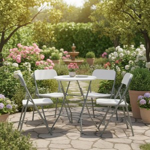 Homy Casa Round Folding Table with White PP Top and Gray Metal Legs, White - 1 of 4