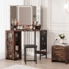 Corner Makeup Vanity Desk with Stool & Mirror, Large Dressing Table with Storage, Makeup Vanity Table Set for Bedroom Small Space - 2 of 4