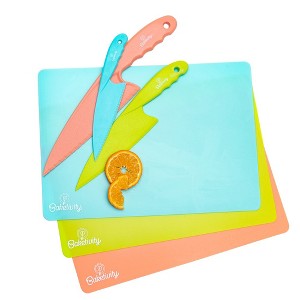 Baketivity 6 Piece Kids Cutting Board and Knife Set | Plastic Knives and Flexible Cutting Boards | Dishwasher Safe Kids Knifes for Real Cooking - 1 of 4