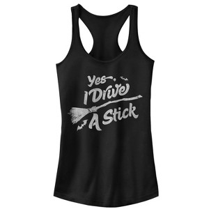Juniors Womens CHIN UP Halloween Drive Stick Racerback Tank Top - 1 of 4