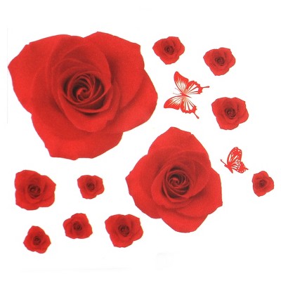 Cute red rose Line art design flower wall decal - TenStickers