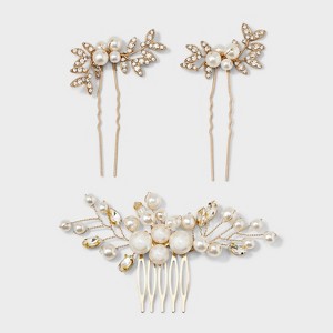 Flower Cluster Hair Pin Set 3pc - A New Day™ Ivory - 1 of 2