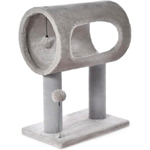 Gray Indoor Cat Tree with Tunnel Bed, Scratching Post & Hanging Ball, 20.5" Cat Tower for Kittens and Small Cats, Cozy Playhouse Furniture - 1 of 4
