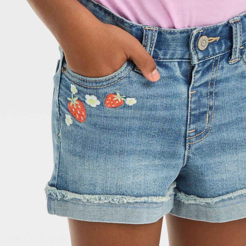 Toddler Girls' Strawberry Embroidered Jean Shorts - Cat & Jack™ Blue, 5 of 8